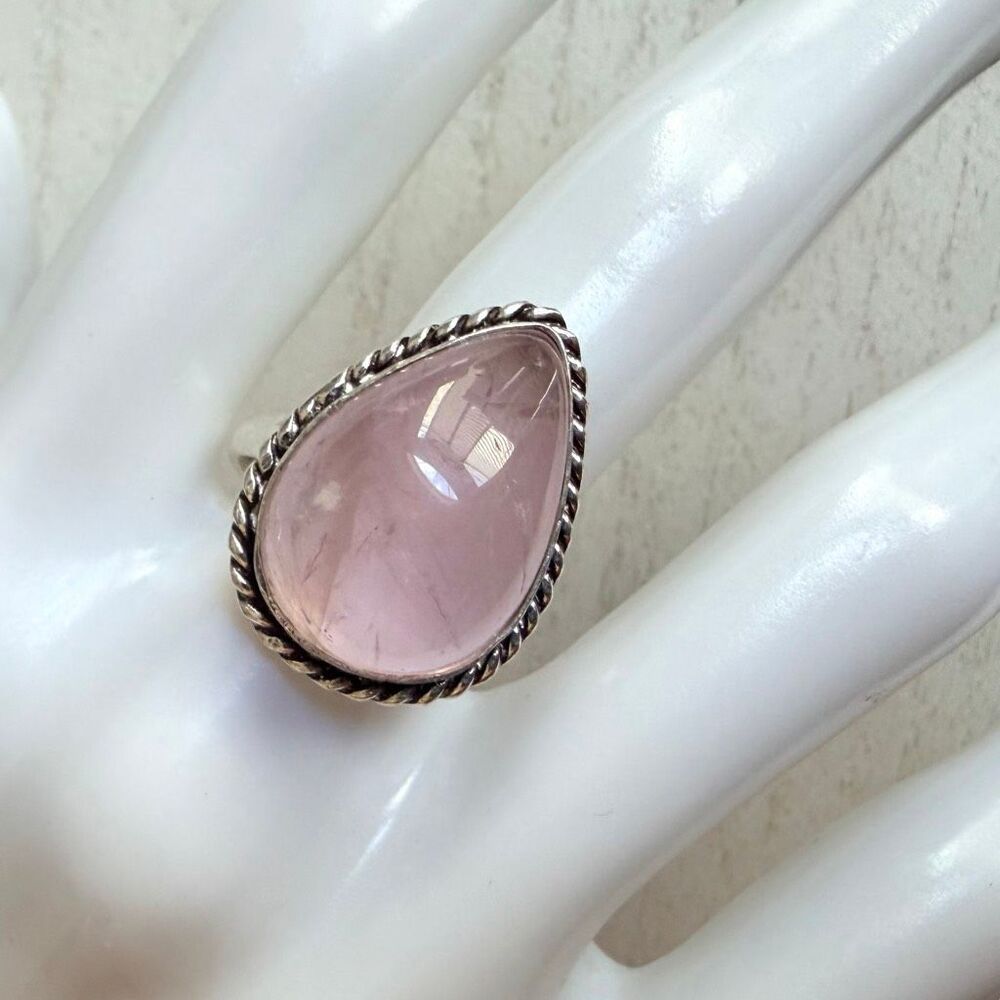 Large Rose Quartz Teardrop Statement Ring - image 1
